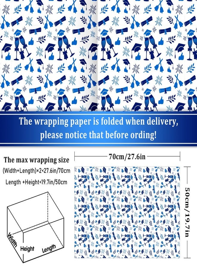 Whaline 12 Sheet Graduation Wrapping Paper Congrats Grad Wrapping Paper 19.7 x 27.6 Inch Grad Cap Stripes Dots Blue Black White Dots Stripes Folded Flat Gift Wrap Paper for Graduation Party - Image 2